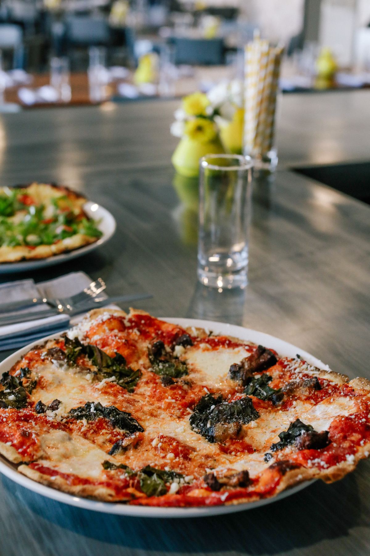 Close-up of an Amici pizza